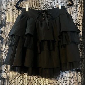 Black Layered Skirt with Corset Lacing Detailing